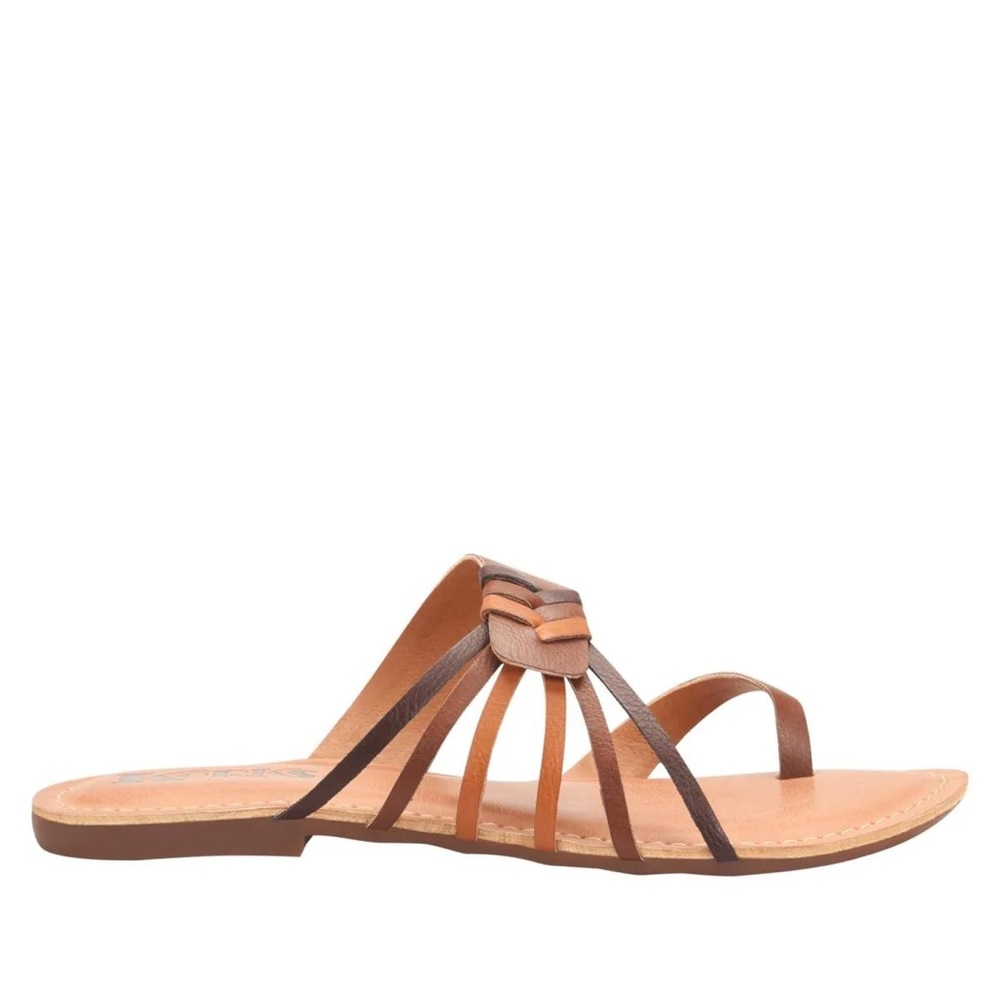 Korks Womens Brown Woven Burnished Strappy Raine Round Toe Slip On Sandals Shoes
